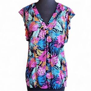 Cynthia Rowley Tropical Floral V-Neck Blouse